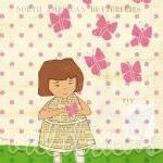 Girl holding pink butterfly..