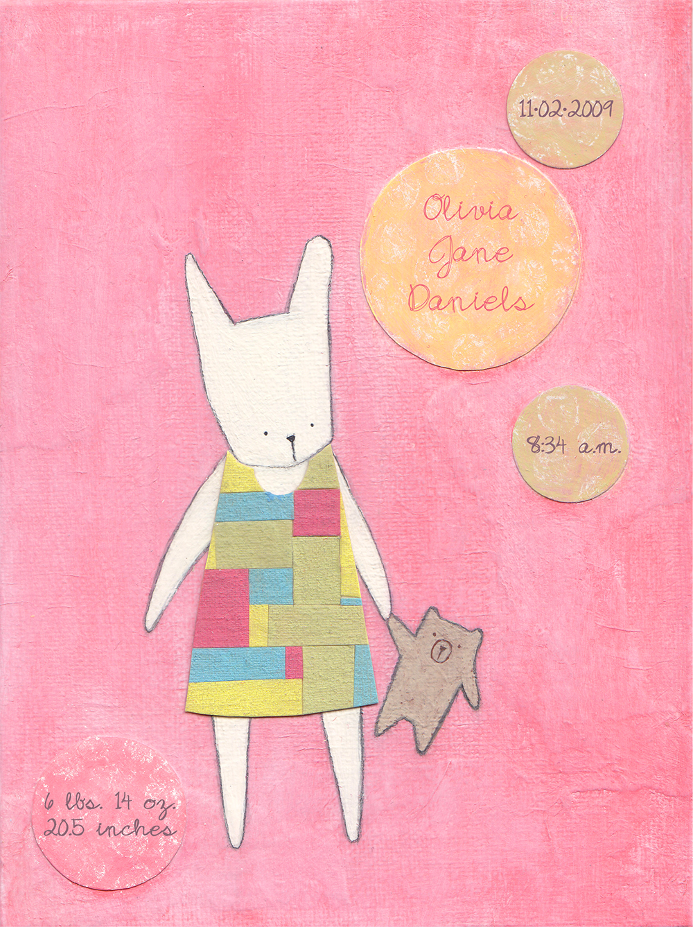 Personalized girl's nursery print Bunny and bear