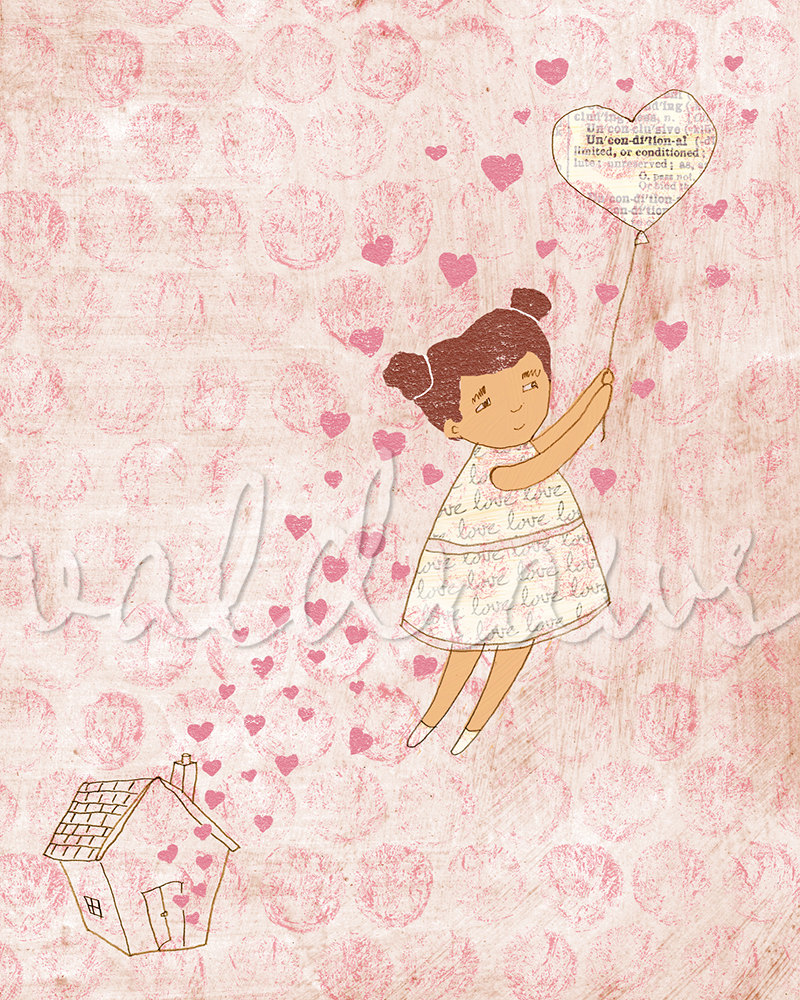 Girl being lifted up by unconditional love balloon Fly High 8 x 10 print