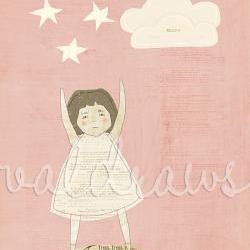 Girl on pink background reaching for stars Reach for the Stars 8x10 print