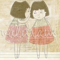 Friendship art print Secrets art print Whisper art print Two girls holding hands and whispering a secret Secrets 5x7 art print