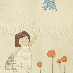 Girl releasing bluebird from cage and waving Release 5 x 7 print
