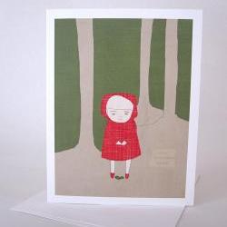 Recycled paper blank greeting card Blank note card with envelope Girl in red hood watching small plant grow in the woods Have Faith 