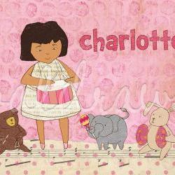 Kids wall art Girl's personalized art print Girl playing drum with stuffed animal band 8 x 10 print